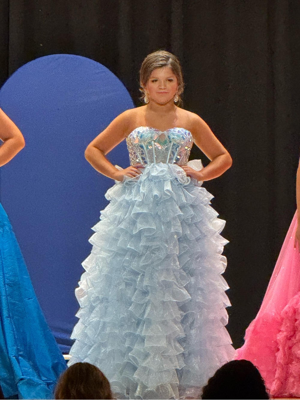 Light Blue Ruffled Ball Gown Strapless Prom Dress